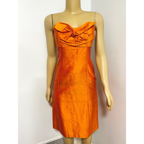 Coren Moore Dresses & Skirts - Coren Moore New York Womens Orange 100% Silk Strapless Bow Cocktail Dress Size 4